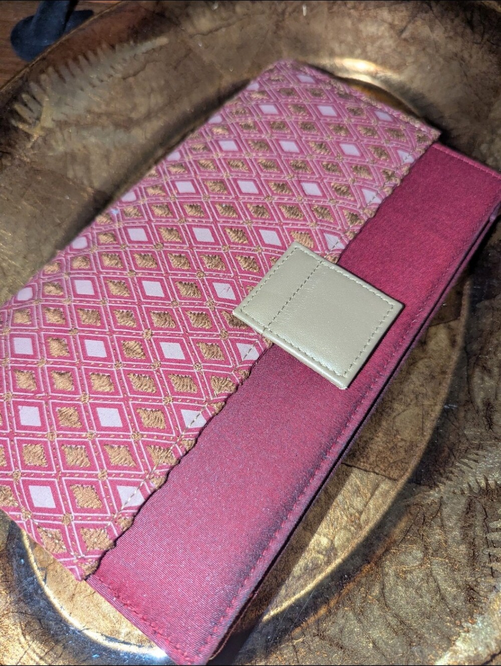 Magenta and Gold Fold Over Print Foldover Clutch Bag
